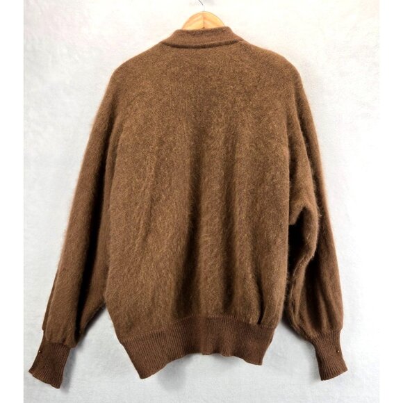 Coco Brown Fuzzy Wool Sweater Cardigan Vtg 80s M Belldini Pearl Beads Angora - Picture 6 of 15
